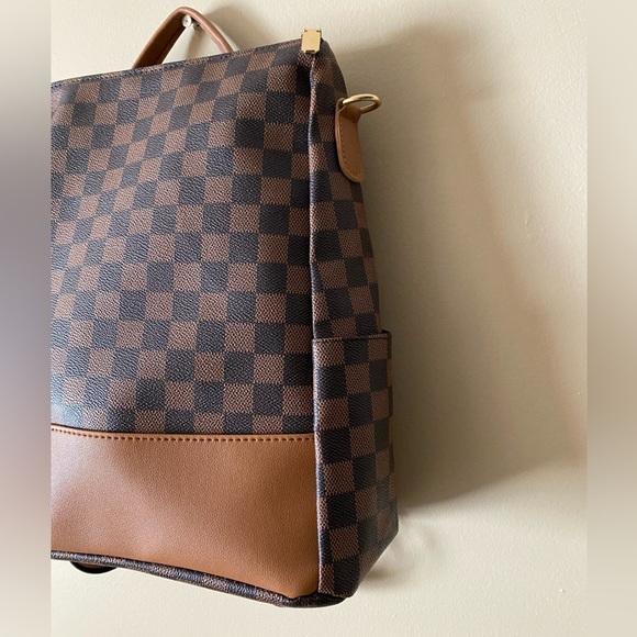 New Brown Faux Pebbled Leather Backpack - Picture 6 of 9